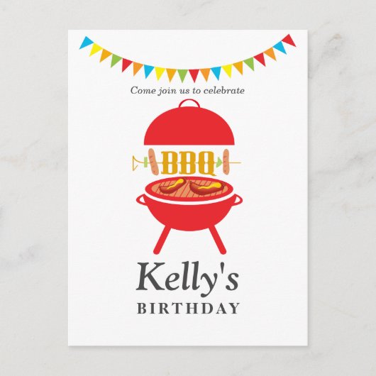 Invitation Carte Postale fête d'anniversaire du barbecue, barbecue, barbecu (Devant)