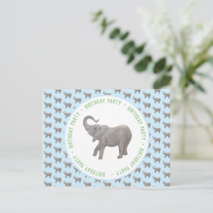 Invitation Carte Postale Fête d'anniversaire éléphant bébé bleu clair