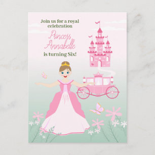 Invitation Carte Postale Fête d'anniversaire Fantastique Princesse Rose