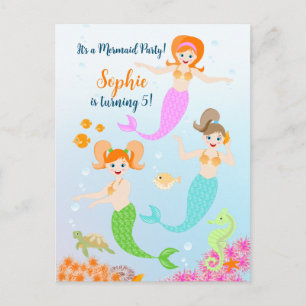 Invitation Carte Postale Fête d'anniversaire girly de sirène et amies