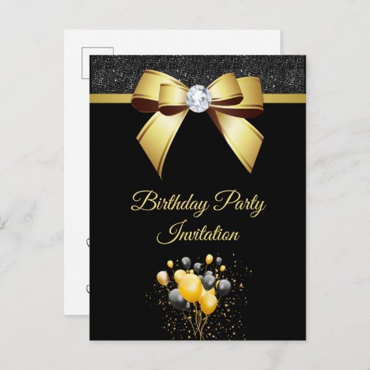 Invitation Carte Postale Fête d'Anniversaire Glamour Elegance (Devant / Derrière)