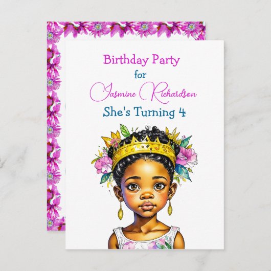 Invitation Carte Postale Fête d'anniversaire personnalisée Princesse de cou (Devant / Derrière)