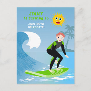 Invitation Carte Postale Fête d'anniversaire Surf's up boy