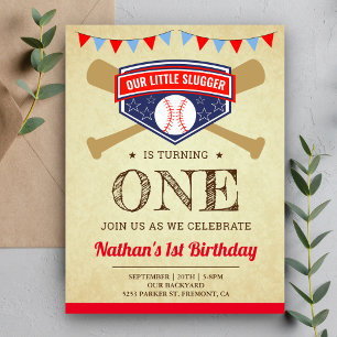 Invitation Carte Postale Fête d'anniversaire Vintage Sports Baseball 1 an