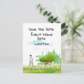 Invitation Carte Postale Fête d'annonce de date de golf pour femme golfeuse (Debout devant)