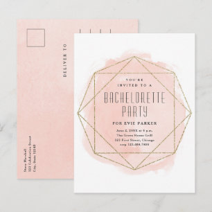 Invitation Carte Postale Fête de Bachelorette Rose Pailleté Aquarelle