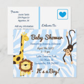 Invitation Carte Postale Fête de bébé thème animaux de la jungle ou du zoo (Devant / Derrière)