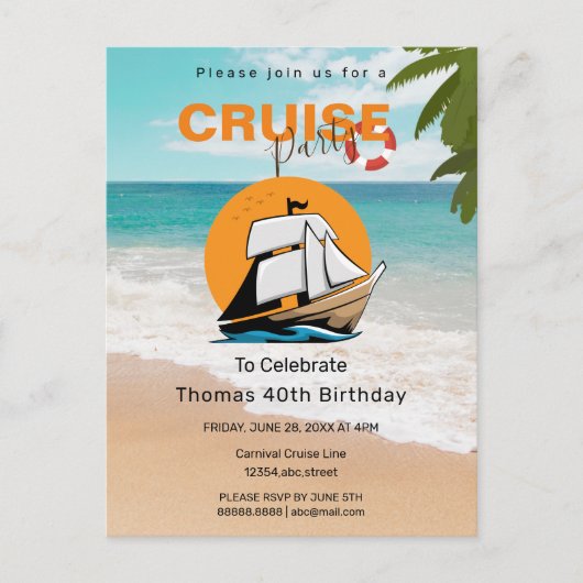 Invitation Carte Postale Fête de croisière 40 Anniversaire (Devant)