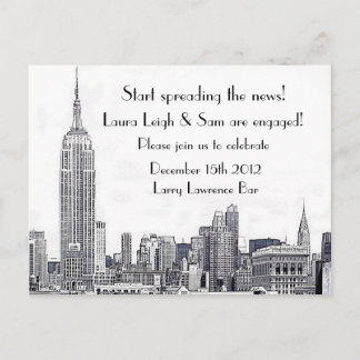 Invitation Carte Postale Fête de fiançailles NYC Skyline Etched 01