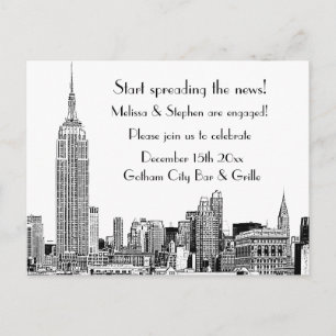 Invitation Carte Postale Fête de fiançailles NYC Skyline Etched 01