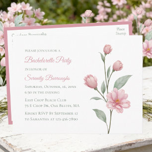 Invitation Carte Postale Fête de Fiançailles Rose Vert Aquarelle Florale
