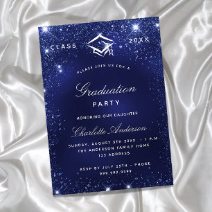 Invitation Carte Postale Fête de fin d'études bleu marine étincelles