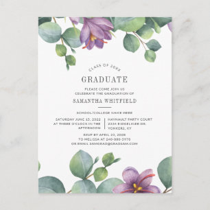 Invitation Carte Postale Fête de fin d'études Floral 2026 eucalyptus