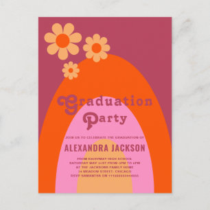 Invitation Carte Postale Fête de fin d'études Rétro Vintage Rose Orange