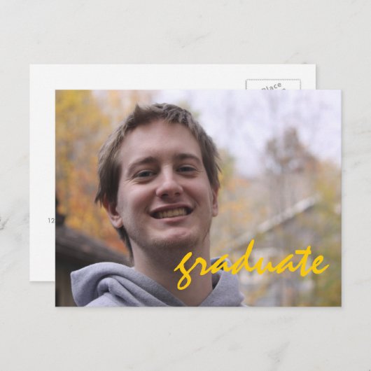 Invitation Carte Postale Fête de fin d'études secondaires Yellow Grad Photo (Devant / Derrière)