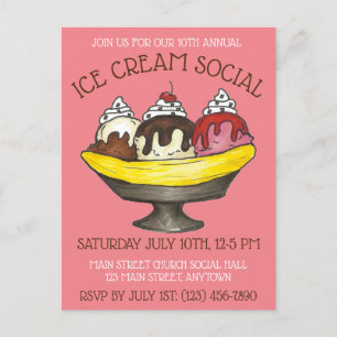 Invitation Carte Postale Fête de glace Dessert Banane Split Sundae