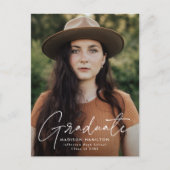 Invitation Carte Postale Fête de graduation de la photo de script blanc mod (Devant)