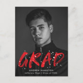 Invitation Carte Postale Fête de graduation de peinture rouge moderne (Devant)