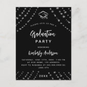 Invitation Carte Postale Fête de graduation des étoiles d'argent noir moder (Devant)
