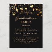 Invitation Carte Postale Fête de graduation étoiles d'or noir (Devant)