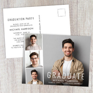 Invitation Carte Postale Fête de graduation moderne de la bande photo
