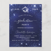 Invitation Carte Postale Fête de graduation navy bleu scintillants (Devant)