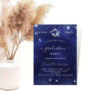 Invitation Carte Postale Fête de graduation navy bleu scintillants