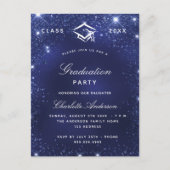 Invitation Carte Postale Fête de graduation navy bleu scintillants (Devant)