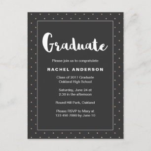 Invitation Carte Postale Fête de graduation Noir avec points d'or Faux