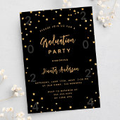 Invitation Carte Postale Fête de graduation noir étoile d'or année