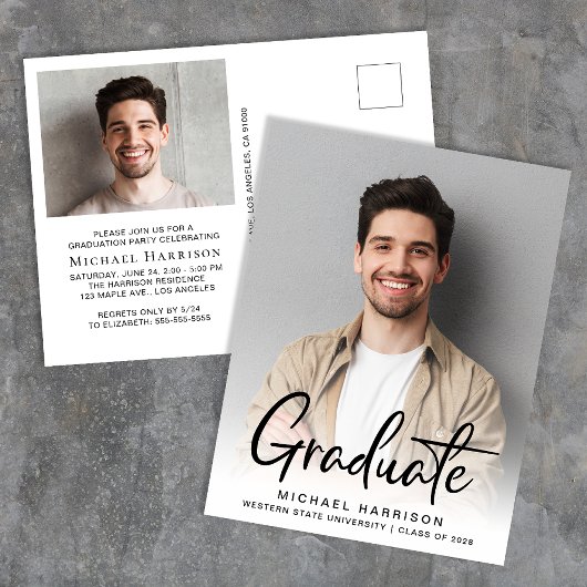 Invitation Carte Postale Fête de graduation photo de script moderne