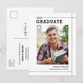 Invitation Carte Postale Fête de graduation photo minimale de la machine à (Devant / Derrière)