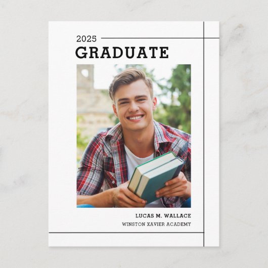 Invitation Carte Postale Fête de graduation photo minimale de la machine à (Devant)