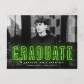 Invitation Carte Postale Fête de graduation photo moderne Lime Green Neon (Devant)