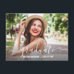 Invitation Carte Postale Fête de Graduation Photo Script moderne tendance<br><div class="desc">Script moderne tendance Photo Graduation Party Invitation</div>