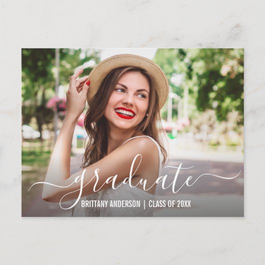 Invitation Carte Postale Fête de Graduation Photo Script moderne tendance (Devant)