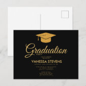 Invitation Carte Postale Fête de la casquette de graduation classique noire (Devant / Derrière)