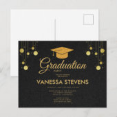 Invitation Carte Postale Fête de la casquette de graduation classique noire (Devant / Derrière)