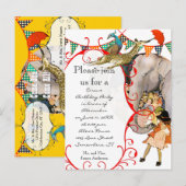 Invitation Carte Postale Fête de la Giraffe Eléphant Peacock Circus Enfants (Devant / Derrière)