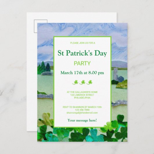 Invitation Carte Postale Fête de la Saint Patrick (Devant / Derrière)