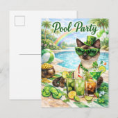 Invitation Carte Postale Fête de la Saint-Patrick : Pool Party de la Chatte (Devant / Derrière)