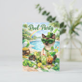 Invitation Carte Postale Fête de la Saint-Patrick : Pool Party de la Chatte (Debout devant)