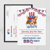 Invitation Carte Postale Fête de l'Indépendance drapeau américain Corgi BBQ (Devant / Derrière)