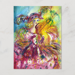 Invitation Carte Postale Fête de Mardi Gras en masque ARLECCHINA violoniste