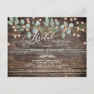 Invitation Carte Postale Fête de mariage Rustique Eucalyptus & Lumières par