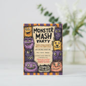 Invitation Carte Postale "Fête de Monster Mash" avec des monstres mignons (Debout devant)