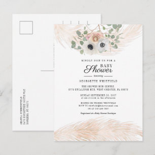 Invitation Carte Postale Fête de naissance Fleurie Bohème Herbe de Pampas F