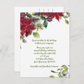 Invitation Carte Postale Fête de Noël au houx poinsettia rouge et blanc (Devant / Derrière)