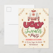 Invitation Carte Postale Fête de Noël au pull rétro moche (Devant / Derrière)