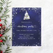 Invitation Carte Postale Fête de Noël bleu argent parties scintillant scint